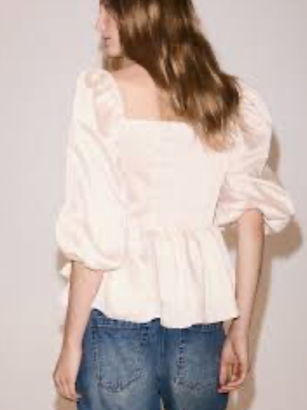 💕 NEW Y.A.S Poplin Cotton Puff-Sleeve Square-Neck Top light pink